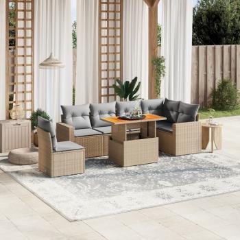 ARDEBO.de - 7-tlg. Garten-Sofagarnitur mit Kissen Beige Poly Rattan