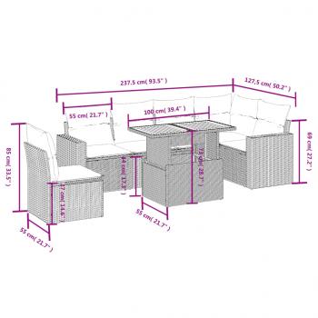 7-tlg. Garten-Sofagarnitur mit Kissen Beige Poly Rattan