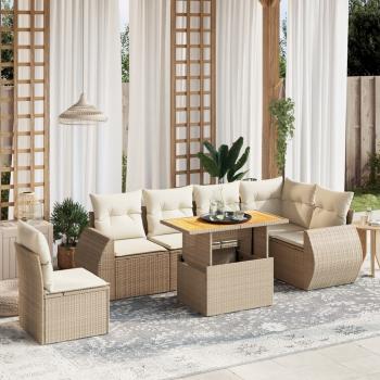 ARDEBO.de - 7-tlg. Garten-Sofagarnitur mit Kissen Beige Poly Rattan