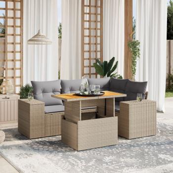 ARDEBO.de - 5-tlg. Garten-Sofagarnitur mit Kissen Beige Poly Rattan