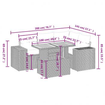 5-tlg. Garten-Sofagarnitur mit Kissen Beige Poly Rattan