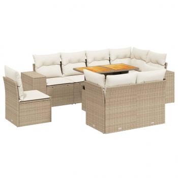 9-tlg. Garten-Sofagarnitur mit Kissen Beige Poly Rattan