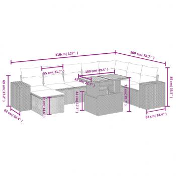 9-tlg. Garten-Sofagarnitur mit Kissen Beige Poly Rattan