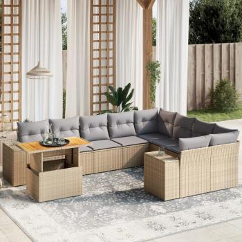 ARDEBO.de - 10-tlg. Garten-Sofagarnitur mit Kissen Beige Poly Rattan