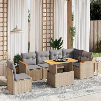 ARDEBO.de - 7-tlg. Garten-Sofagarnitur mit Kissen Beige Poly Rattan