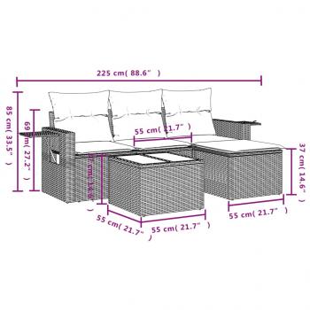 4-tlg. Garten-Sofagarnitur mit Kissen Hellgrau Poly Rattan