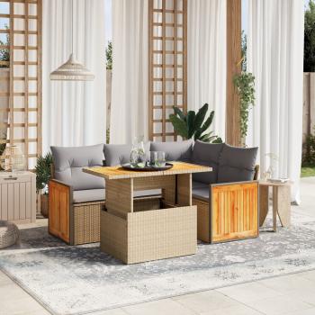 ARDEBO.de - 5-tlg. Garten-Sofagarnitur mit Kissen Beige Poly Rattan