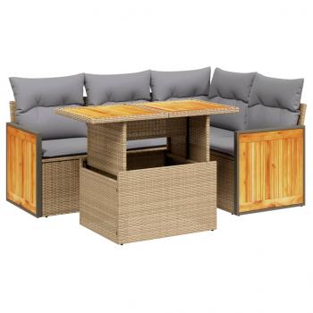 5-tlg. Garten-Sofagarnitur mit Kissen Beige Poly Rattan