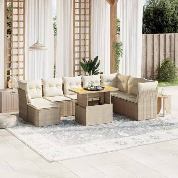 ARDEBO.de - 9-tlg. Garten-Sofagarnitur mit Kissen Beige Poly Rattan