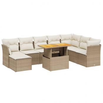 9-tlg. Garten-Sofagarnitur mit Kissen Beige Poly Rattan