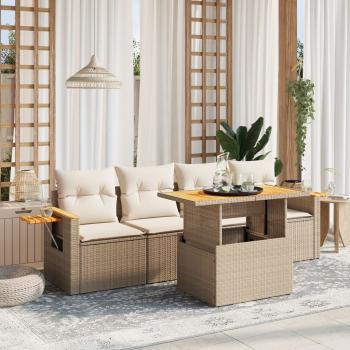 ARDEBO.de - 5-tlg. Garten-Sofagarnitur mit Kissen Beige Poly Rattan