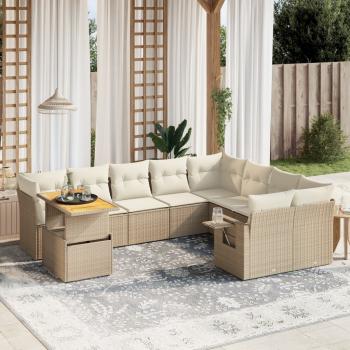 ARDEBO.de - 10-tlg. Garten-Sofagarnitur mit Kissen Beige Poly Rattan