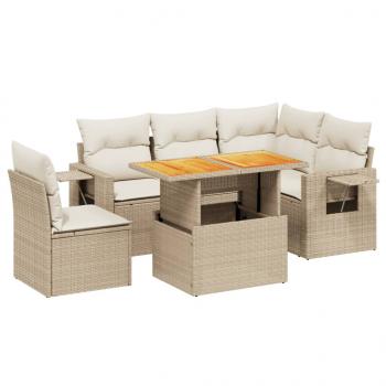 6-tlg. Garten-Sofagarnitur mit Kissen Beige Poly Rattan