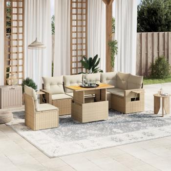 ARDEBO.de - 7-tlg. Garten-Sofagarnitur mit Kissen Beige Poly Rattan