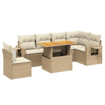 7-tlg. Garten-Sofagarnitur mit Kissen Beige Poly Rattan