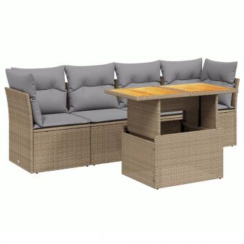 5-tlg. Garten-Sofagarnitur mit Kissen Beige Poly Rattan