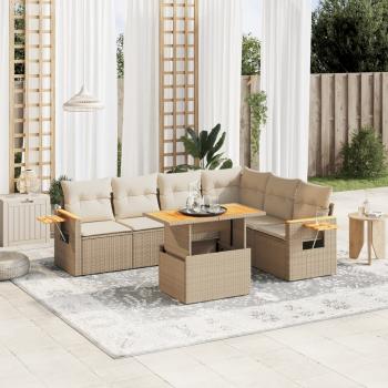 ARDEBO.de - 7-tlg. Garten-Sofagarnitur mit Kissen Beige Poly Rattan