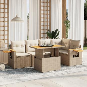 ARDEBO.de - 6-tlg. Garten-Sofagarnitur mit Kissen Beige Poly Rattan