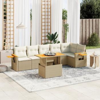 ARDEBO.de - 7-tlg. Garten-Sofagarnitur mit Kissen Beige Poly Rattan