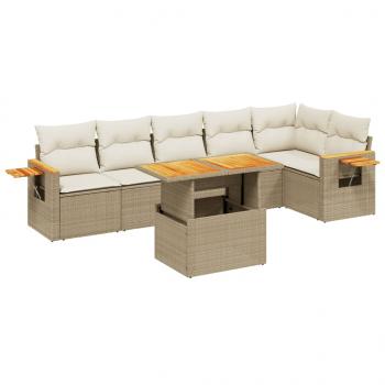 7-tlg. Garten-Sofagarnitur mit Kissen Beige Poly Rattan