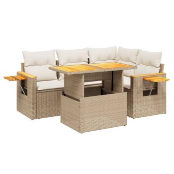 5-tlg. Garten-Sofagarnitur mit Kissen Beige Poly Rattan