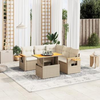 ARDEBO.de - 6-tlg. Garten-Sofagarnitur mit Kissen Beige Poly Rattan