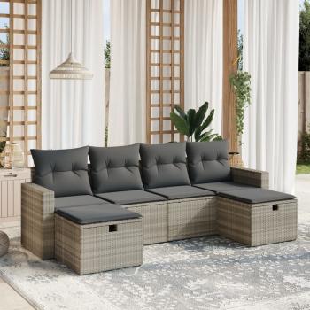 ARDEBO.de - 6-tlg. Garten-Sofagarnitur mit Kissen Hellgrau Poly Rattan