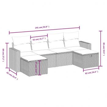 6-tlg. Garten-Sofagarnitur mit Kissen Hellgrau Poly Rattan