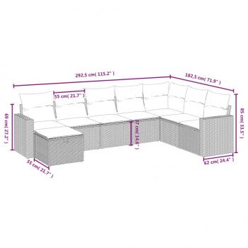 8-tlg. Garten-Sofagarnitur mit Kissen Hellgrau Poly Rattan