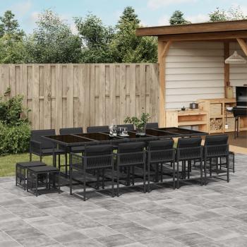 ARDEBO.de - 15-tlg. Garten-Essgruppe mit Kissen Schwarz Poly Rattan