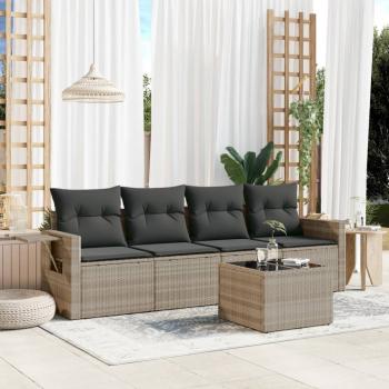 ARDEBO.de - 5-tlg. Garten-Sofagarnitur mit Kissen Hellgrau Poly Rattan