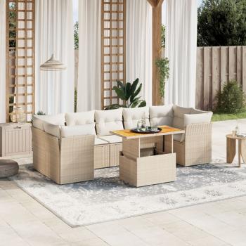 ARDEBO.de - 8-tlg. Garten-Sofagarnitur mit Kissen Beige Poly Rattan