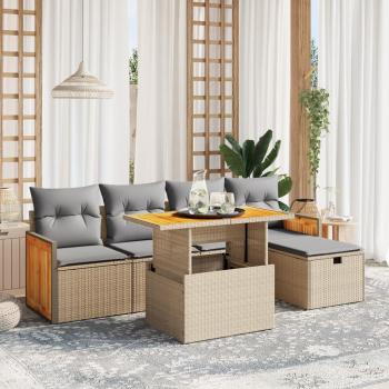 ARDEBO.de - 6-tlg. Garten-Sofagarnitur mit Kissen Beige Poly Rattan