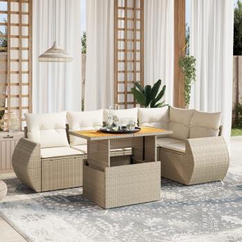 ARDEBO.de - 6-tlg. Garten-Sofagarnitur mit Kissen Beige Poly Rattan