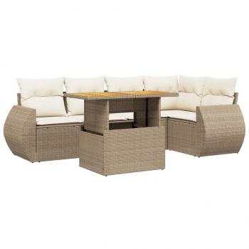 6-tlg. Garten-Sofagarnitur mit Kissen Beige Poly Rattan