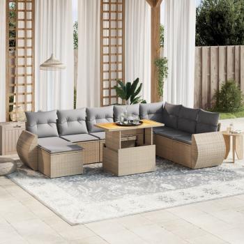 ARDEBO.de - 9-tlg. Garten-Sofagarnitur mit Kissen Beige Poly Rattan