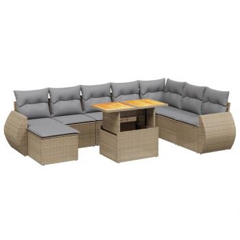 9-tlg. Garten-Sofagarnitur mit Kissen Beige Poly Rattan