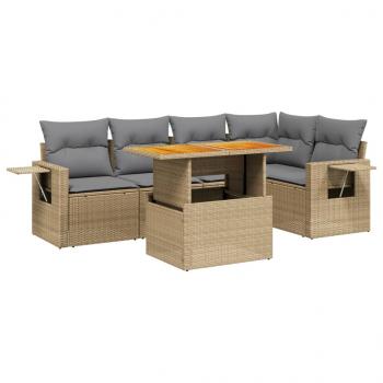 6-tlg. Garten-Sofagarnitur mit Kissen Beige Poly Rattan