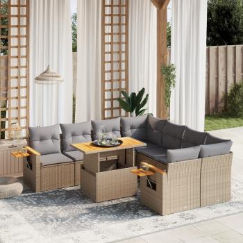 ARDEBO.de - 9-tlg. Garten-Sofagarnitur mit Kissen Beige Poly Rattan