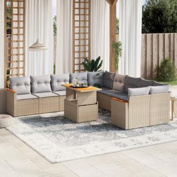 ARDEBO.de - 11-tlg. Garten-Sofagarnitur mit Kissen Beige Poly Rattan