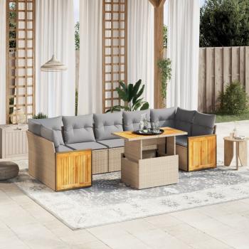 ARDEBO.de - 8-tlg. Garten-Sofagarnitur mit Kissen Beige Poly Rattan