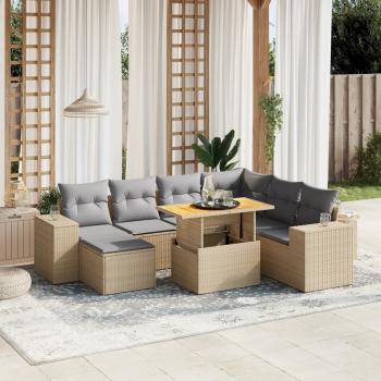 ARDEBO.de - 8-tlg. Garten-Sofagarnitur mit Kissen Beige Poly Rattan