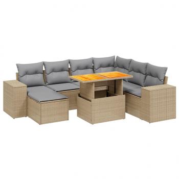 8-tlg. Garten-Sofagarnitur mit Kissen Beige Poly Rattan