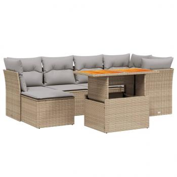 7-tlg. Garten-Sofagarnitur mit Kissen Beige Poly Rattan