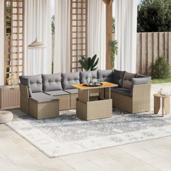 ARDEBO.de - 9-tlg. Garten-Sofagarnitur mit Kissen Beige Poly Rattan