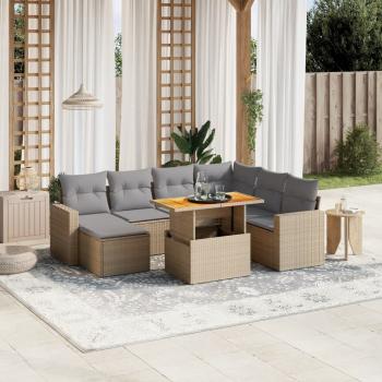 ARDEBO.de - 8-tlg. Garten-Sofagarnitur mit Kissen Beige Poly Rattan