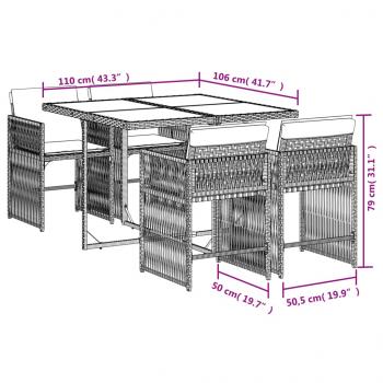 5-tlg. Garten-Essgruppe mit Kissen Grau Poly Rattan