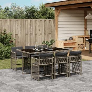 ARDEBO.de - 7-tlg. Garten-Essgruppe mit Kissen Grau Poly Rattan