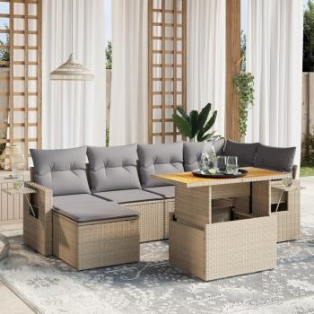 ARDEBO.de - 7-tlg. Garten-Sofagarnitur mit Kissen Beige Poly Rattan