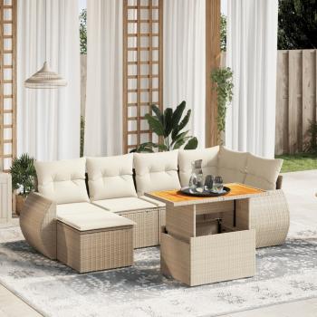 ARDEBO.de - 7-tlg. Garten-Sofagarnitur mit Kissen Beige Poly Rattan